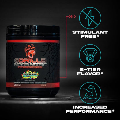 Gorilla Mode Nitric Upgraded Stimulant Free Pre-Workout – Best Tasting and Most Effective Stimulant Free Pre-Workout/Massive Pumps · Vasodilation · Power / 768 Grams (Rocket Frost) - Maple Wellness Supplements