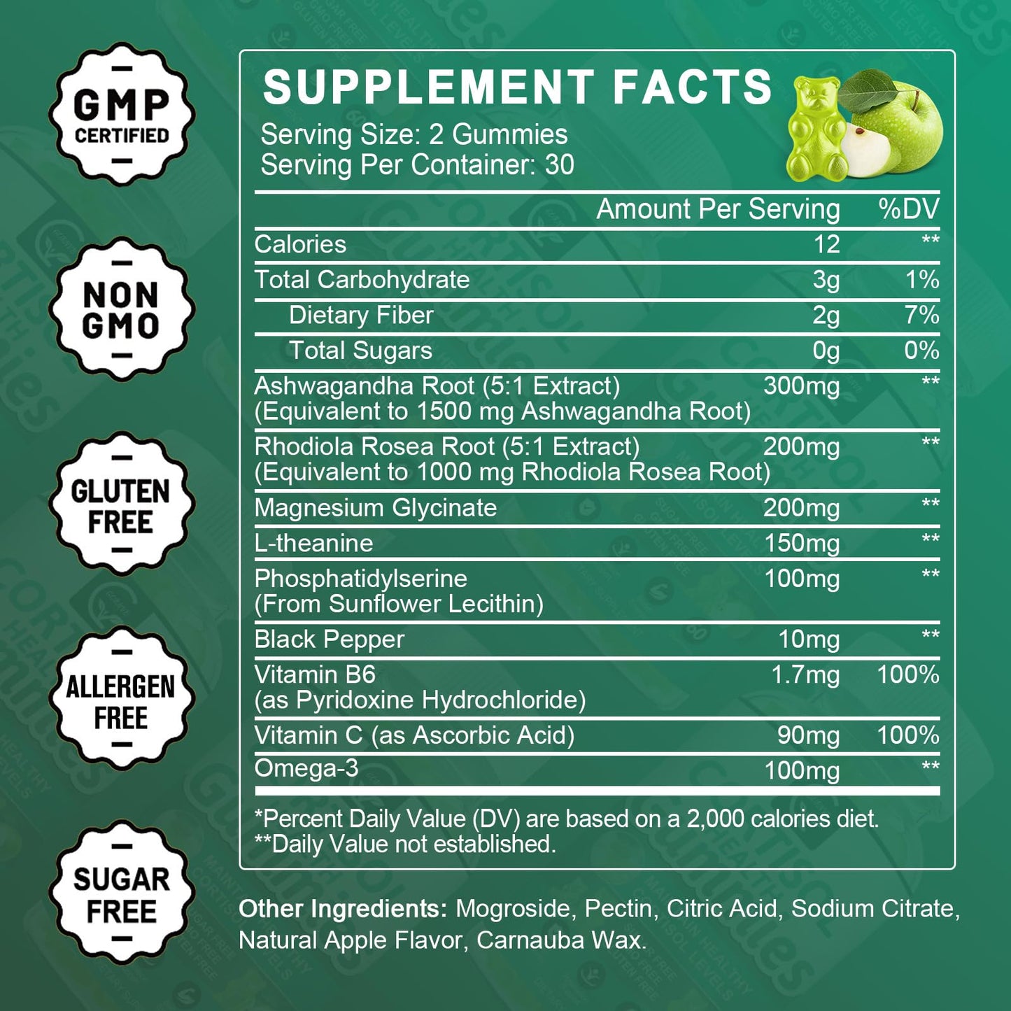 GORNVB Cortisol Gummies, Cortisol Supplement for Women with Magnesium, Ashwagandha, Rhodiola, Phosphatidylserine, L-Theanine, Black Pepper, Vitamin C & B6 - Relaxation, Focus, Sleep Support - 2 Pack - Maple Wellness Supplements