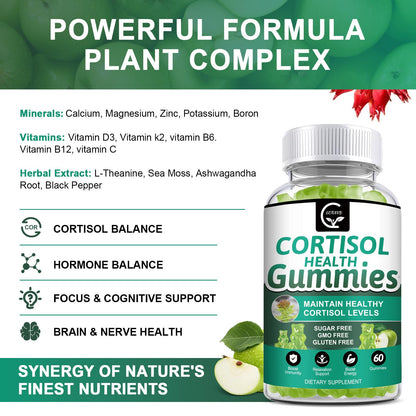 GORNVB Cortisol Gummies, Cortisol Supplement for Women with Magnesium, Ashwagandha, Rhodiola, Phosphatidylserine, L-Theanine, Black Pepper, Vitamin C & B6 - Relaxation, Focus, Sleep Support - 2 Pack - Maple Wellness Supplements