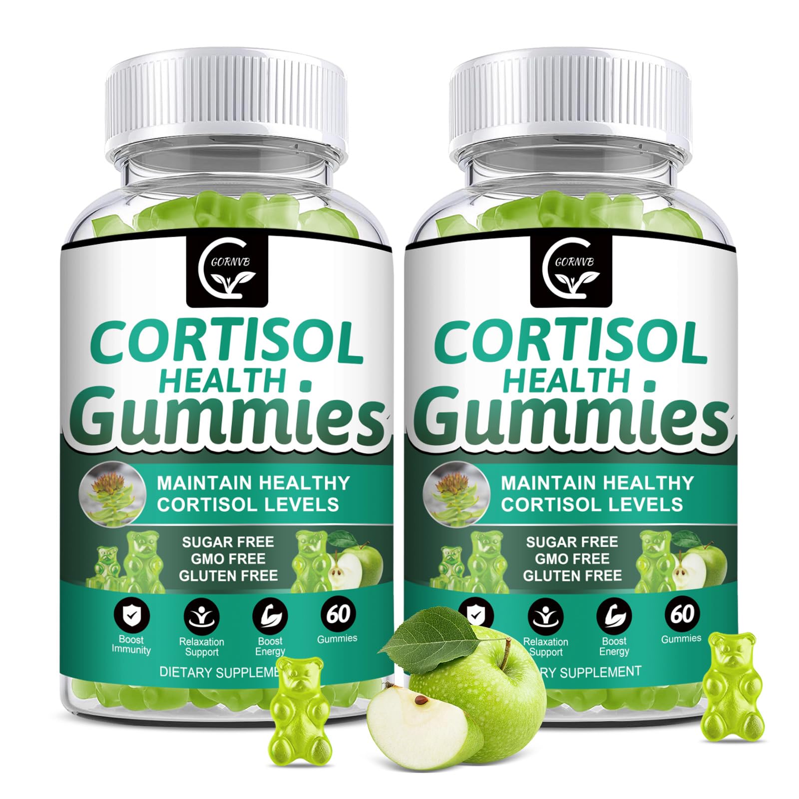 GORNVB Cortisol Gummies, Cortisol Supplement for Women with Magnesium, Ashwagandha, Rhodiola, Phosphatidylserine, L-Theanine, Black Pepper, Vitamin C & B6 - Relaxation, Focus, Sleep Support - 2 Pack - Maple Wellness Supplements