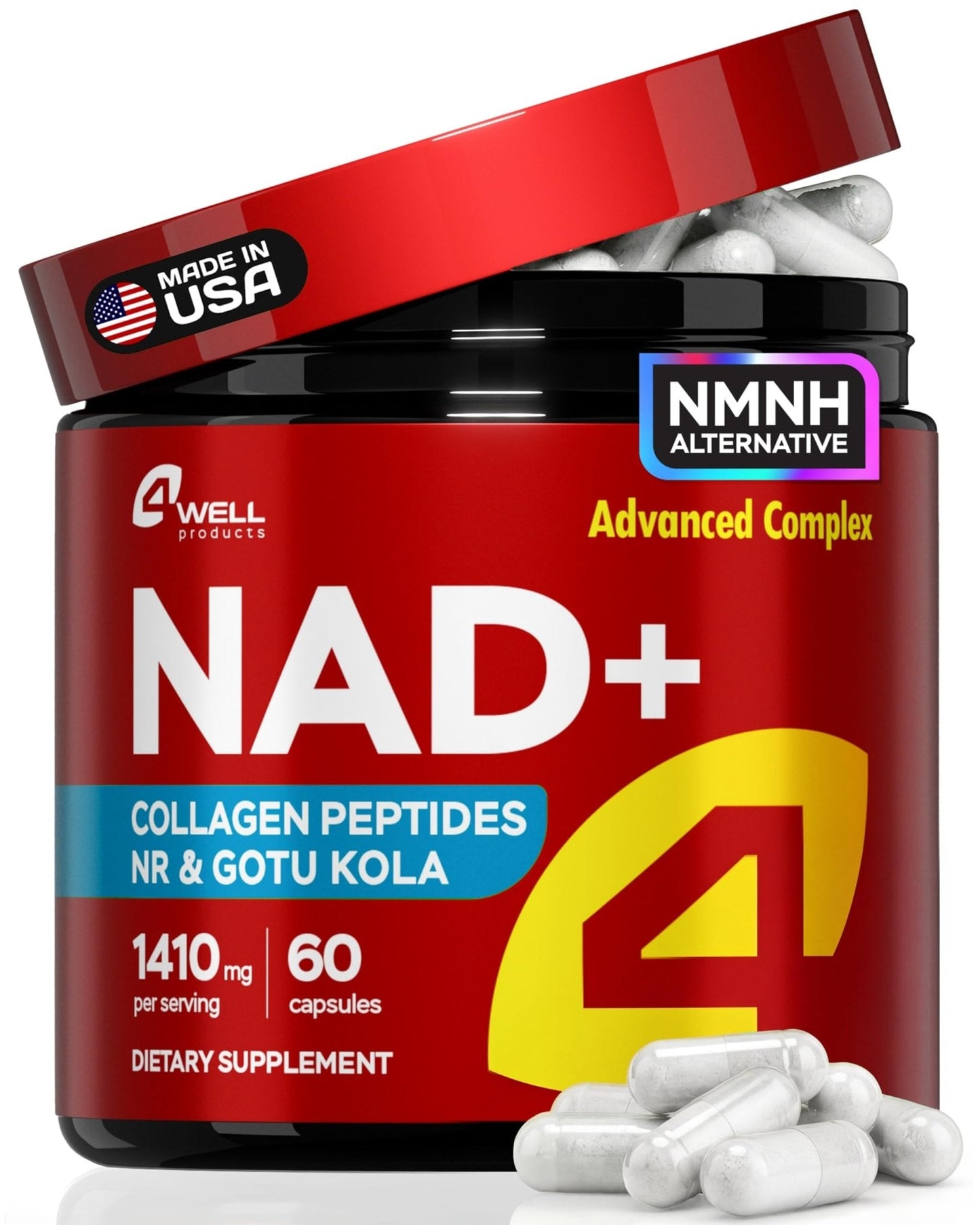 Gotu Kola and NAD Plus Supplement 1400mg - NMNH Supplement Alternative Supports Healthy Aging Complex with Nicotinamide Riboside & Gotu Kola, Collagen - Formula for Energy, Skin & Cognitive, 60 Caps - Maple Wellness Supplements