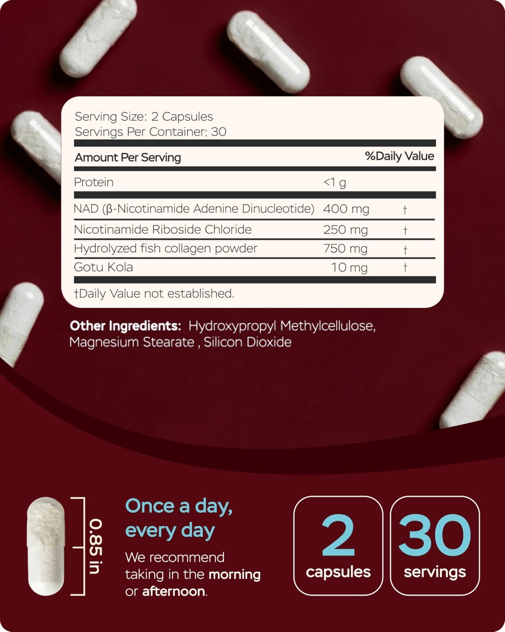 Gotu Kola and NAD Plus Supplement 1400mg - NMNH Supplement Alternative Supports Healthy Aging Complex with Nicotinamide Riboside & Gotu Kola, Collagen - Formula for Energy, Skin & Cognitive, 60 Caps - Maple Wellness Supplements