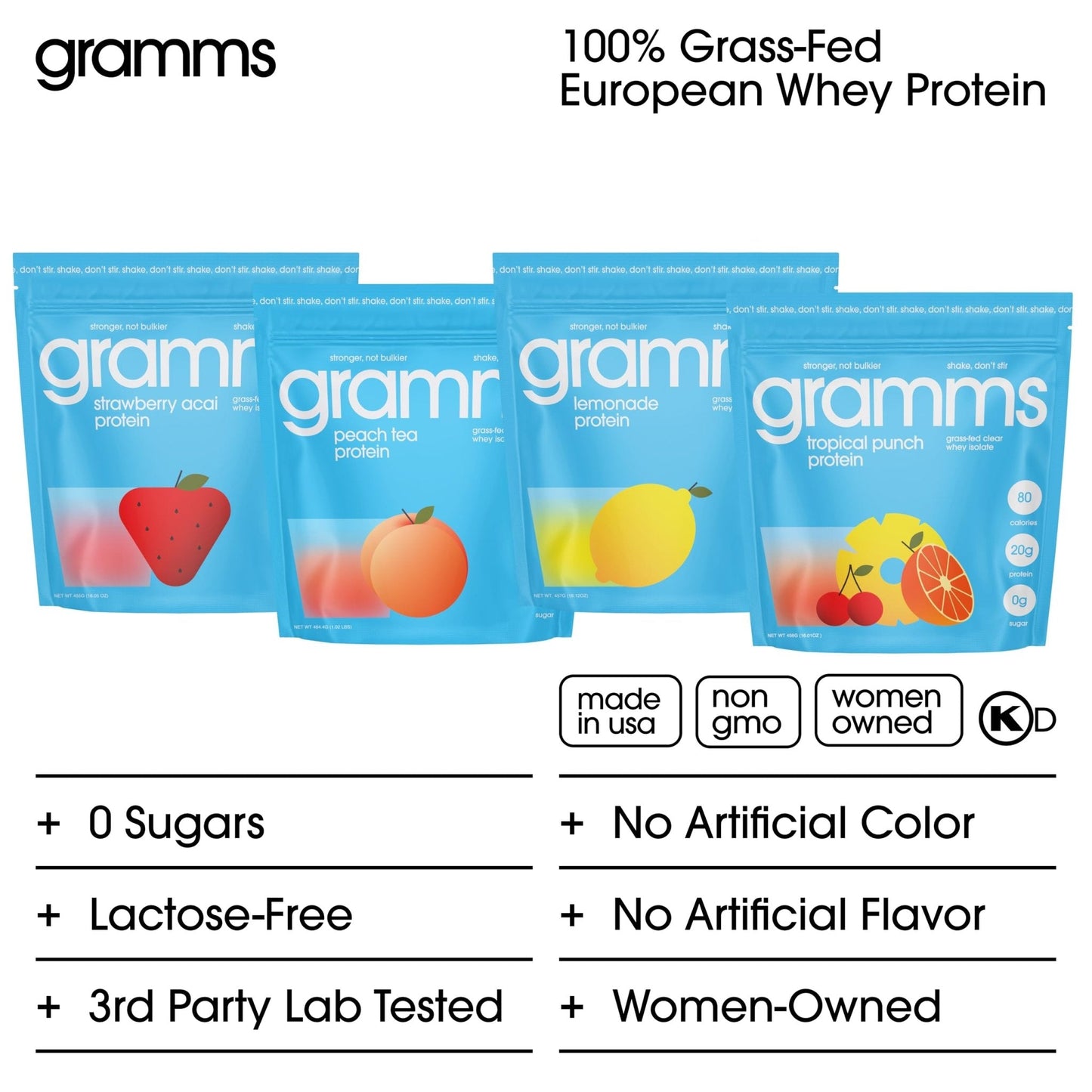 GRAMMS Clear Protein Powder 20G Protein for Women & Men | Lactose Free, Grass-Fed Whey Isolate, Gluten Free, Zero Sugar, Gut Friendly, Non-Bloating - Maple Wellness Supplements
