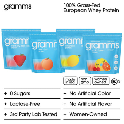 GRAMMS Clear Protein Powder 20G Protein for Women & Men | Lactose Free, Grass-Fed Whey Isolate, Gluten Free, Zero Sugar, Gut Friendly, Non-Bloating - Maple Wellness Supplements