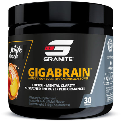 Granite Nutrition GigaBrain Nootropic Energy Powder – Cereboost, Alpha-GPC & ElevATP – Cognitive Focus Supplement for Sustained Energy & Performance – White Peach, 30 Servings - Maple Wellness Supplements