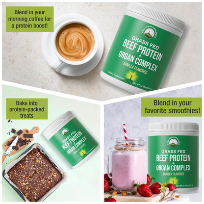Grass Fed Beef Protein Powder + Organ Complex. Lactose Free Great Tasting Beef Protein Isolate. Animal Based Non Dairy No Whey Paleo Carnivore Supplement for Muscle Building. Vanilla Flavor - Maple Wellness Supplements