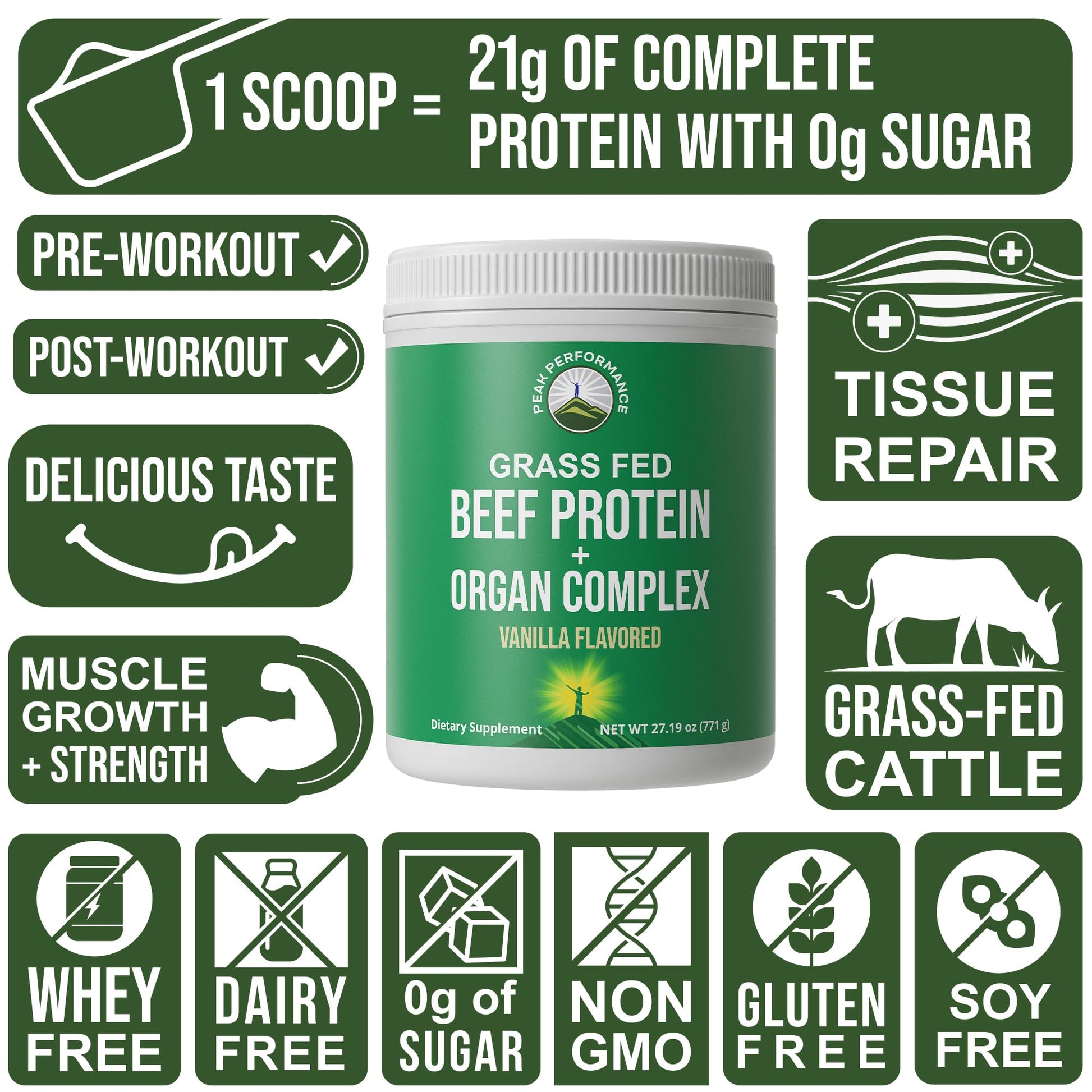 Grass Fed Beef Protein Powder + Organ Complex. Lactose Free Great Tasting Beef Protein Isolate. Animal Based Non Dairy No Whey Paleo Carnivore Supplement for Muscle Building. Vanilla Flavor - Maple Wellness Supplements