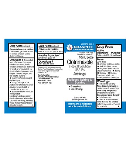 Graxcell Clotrimazole 1% Antifungal Topical Solution for Athlete's Foot, 0.33 Fluid Ounce - Maple Wellness Supplements