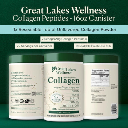 Great Lakes Wellness Collagen Peptides Powder – Supports Skin, Hair, Nails, Joints & Digestion – Hydrolyzed, Quick Dissolve - Maple Wellness Supplements