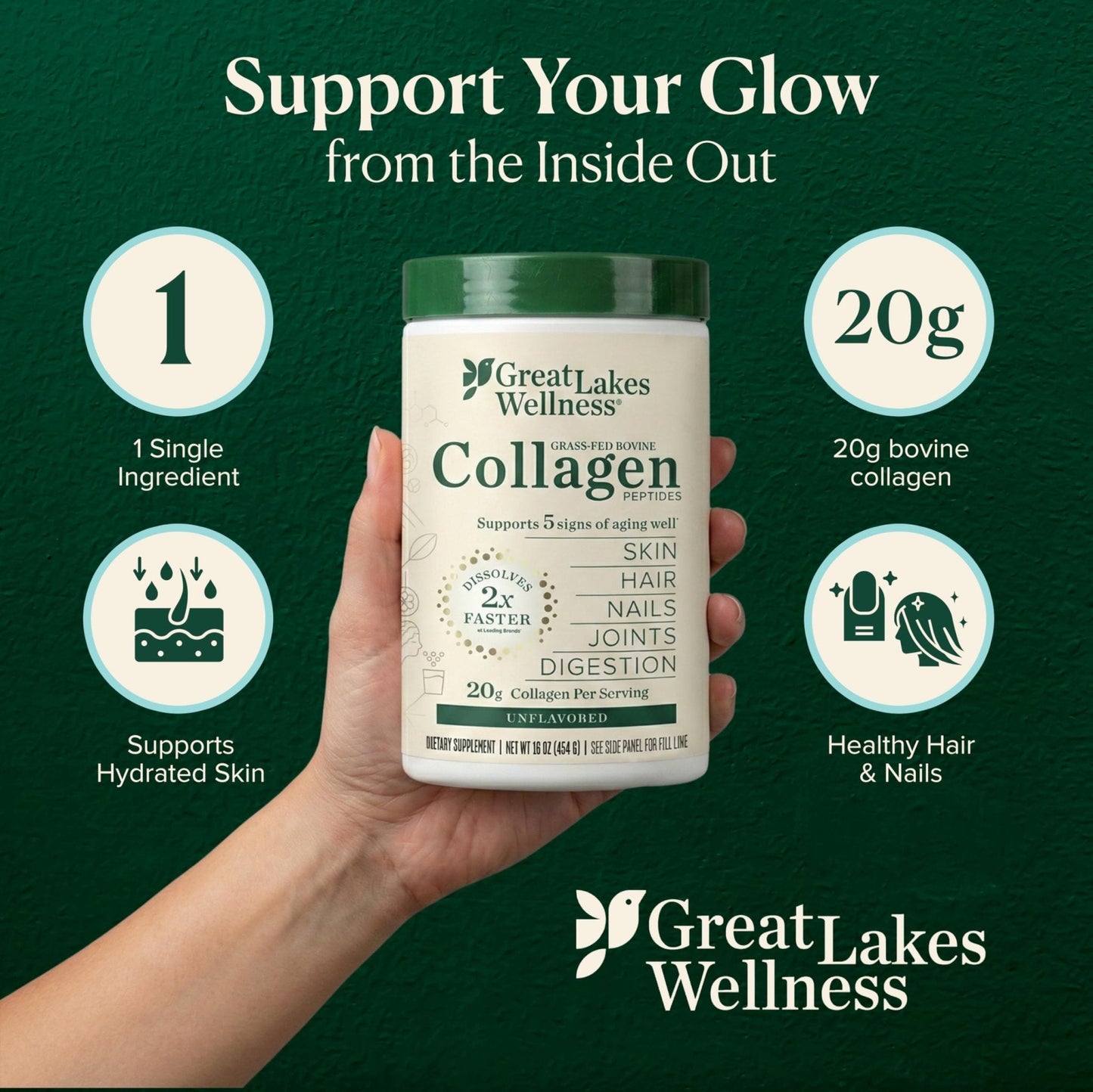 Great Lakes Wellness Collagen Peptides Powder – Supports Skin, Hair, Nails, Joints & Digestion – Hydrolyzed, Quick Dissolve - Maple Wellness Supplements