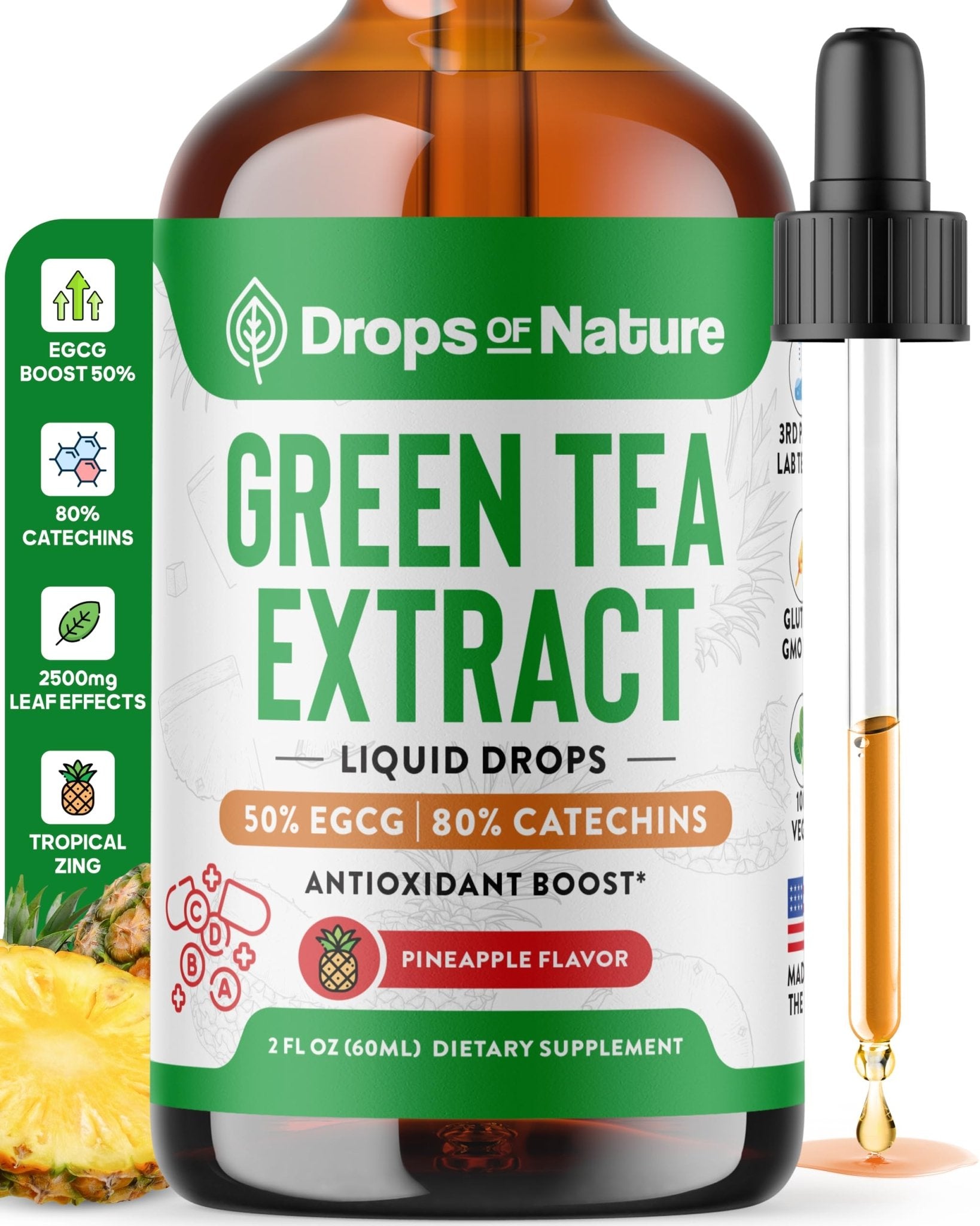 Green Tea 10:1 Extract 50% EGCG - Green Tea Liquid Drops - Vegan, 4X More Powerful Than Pills & Capsules - 2oz Antioxidant & Immune Supplement - Maple Wellness Supplements