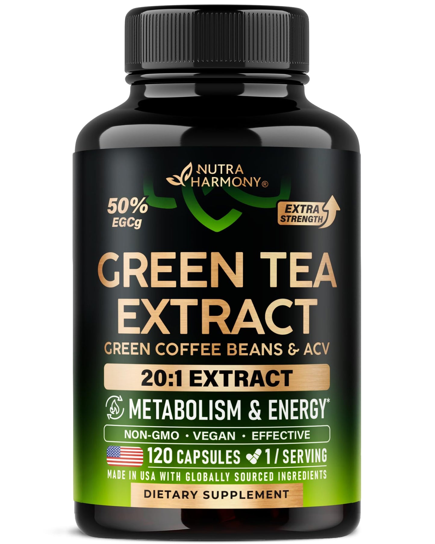 Green Tea Extract - 50% EGCG, Extra Strength 20:1 Extract - Natural Green Tea Supplement + Green Coffee Beans & Apple Cider Vinegar - Energy & Metabolism Support - Maple Wellness Supplements
