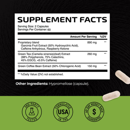 Green Tea Weight Loss Pills with Green Coffee Bean Extract | Belly Fat Burner, Metabolism - Maple Wellness Supplements