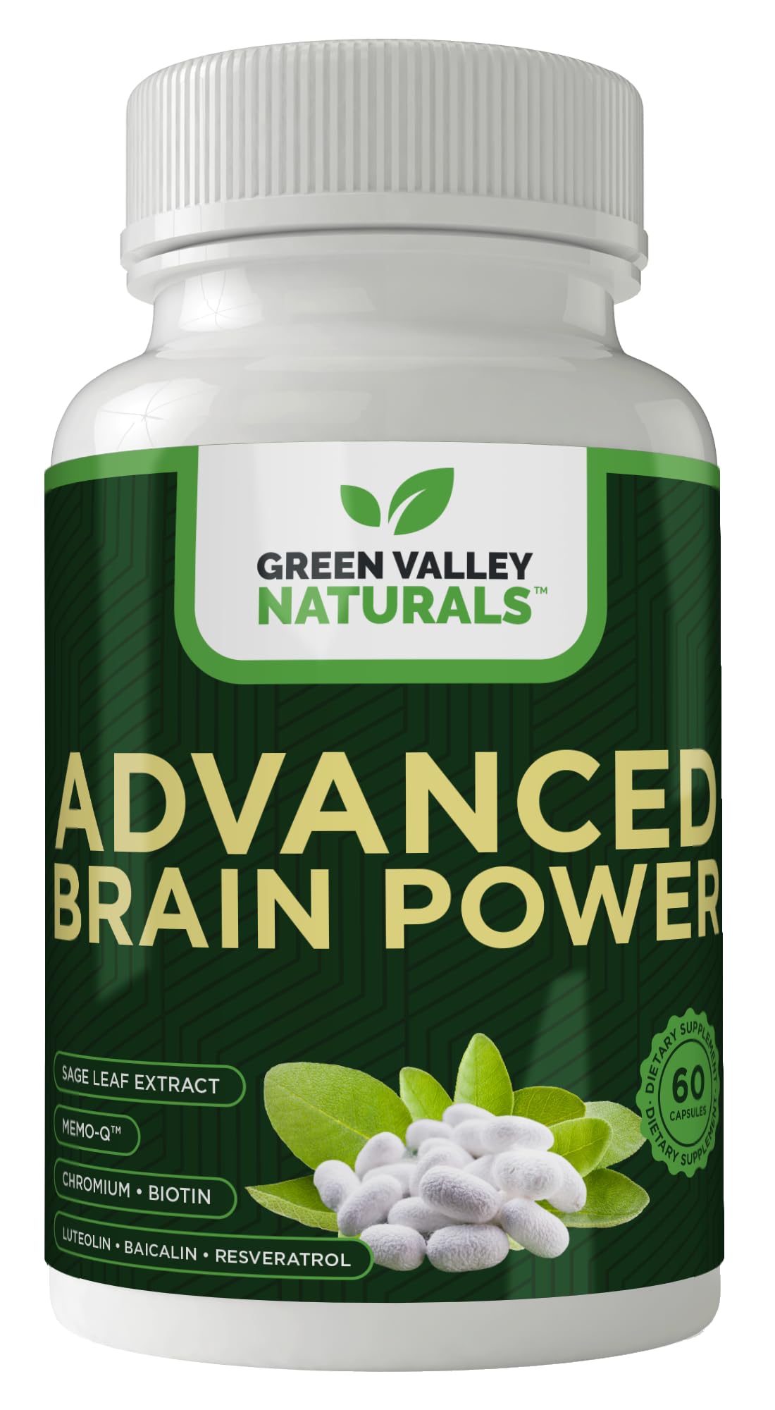 GREEN VALLEY NATURALS - Advanced Brain Power - Supports Healthy, Normal Brain Function, Focus and Concentration, clinically formulated to Support Healthy Brain Clarity. (1 Bottle, 60, Count) - Maple Wellness Supplements