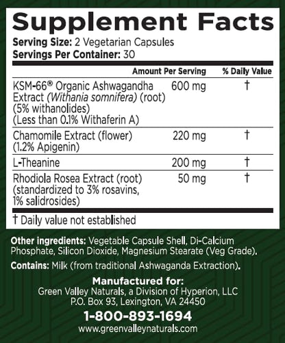 GREEN VALLEY NATURALS My Sleep Miracle Vegan Sleep Support Supplement | Melatonin-Free Formula | Ashwagandha, Chamomile & L-Theanine | Promotes Calm, Relaxation & Restful Sleep | 60 Capsules - Maple Wellness Supplements