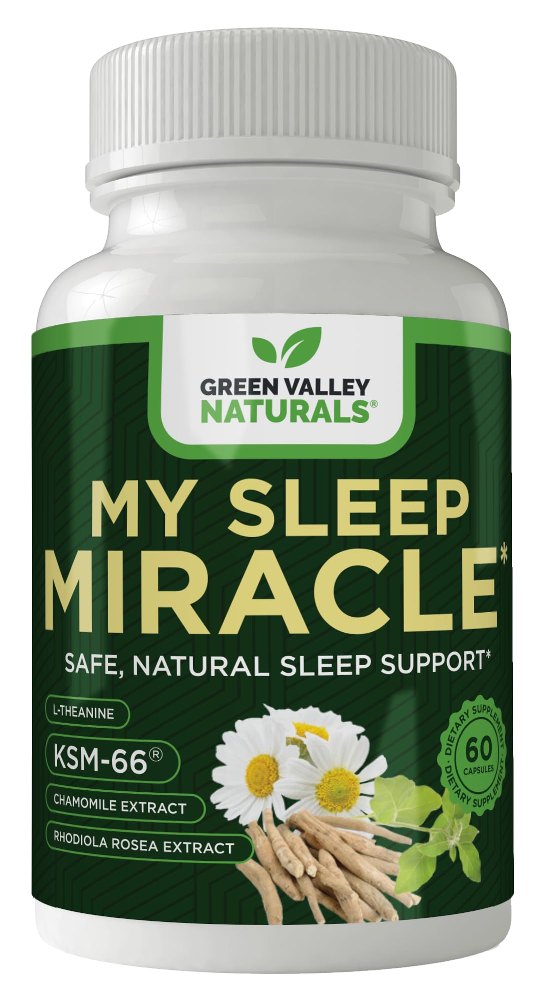 GREEN VALLEY NATURALS My Sleep Miracle Vegan Sleep Support Supplement | Melatonin-Free Formula | Ashwagandha, Chamomile & L-Theanine | Promotes Calm, Relaxation & Restful Sleep | 60 Capsules - Maple Wellness Supplements