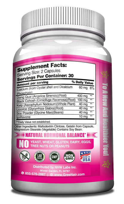 GreeNatr Menopause Supplements for Women - Perimenopause Supplements Women with Dong Quai & Black Cohosh for Menopause Hot Flashes - Menopause Support for Sleep Quality & Hormone Balance - 60 Caps - Maple Wellness Supplements