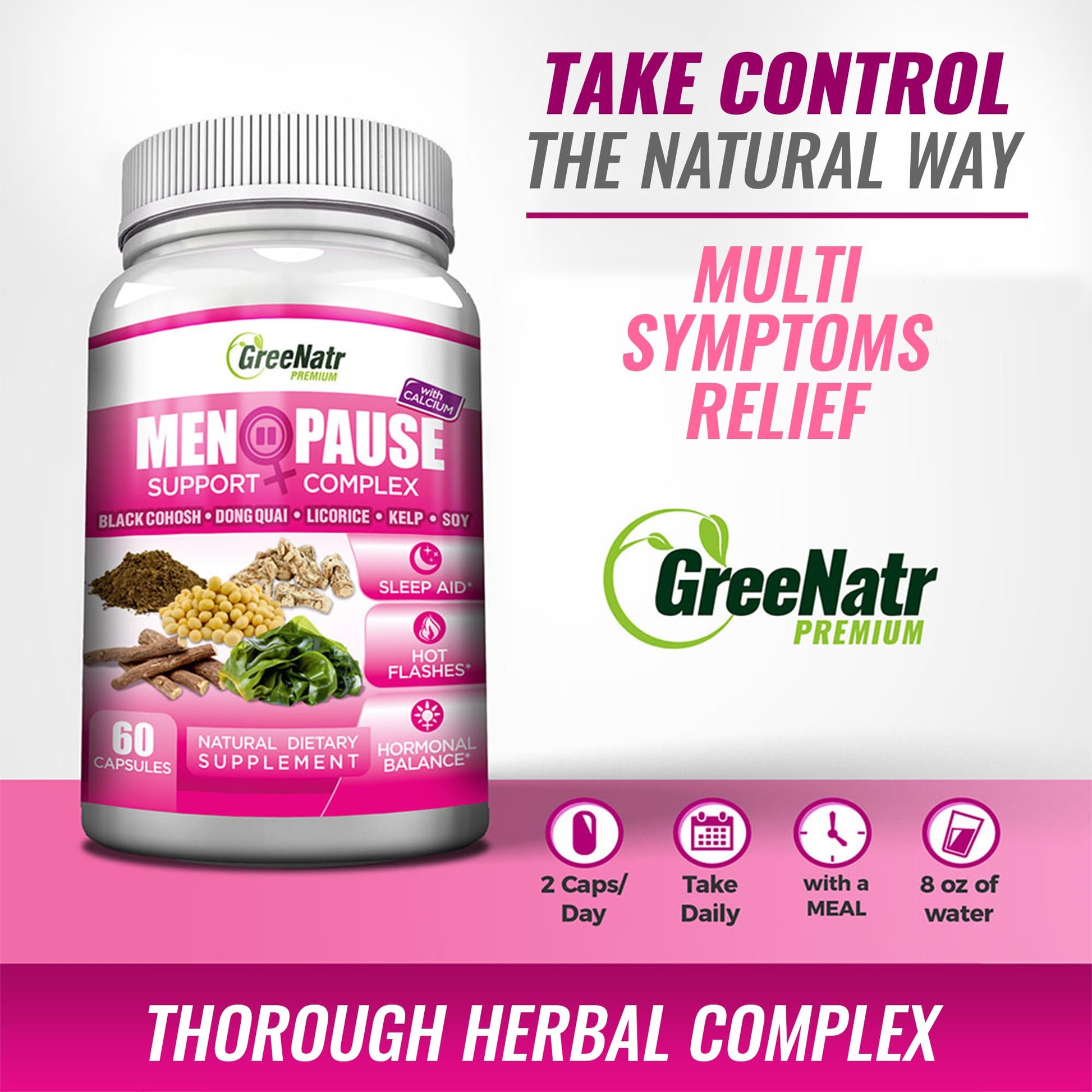 GreeNatr Menopause Supplements for Women - Perimenopause Supplements Women with Dong Quai & Black Cohosh for Menopause Hot Flashes - Menopause Support for Sleep Quality & Hormone Balance - 60 Caps - Maple Wellness Supplements