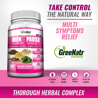 GreeNatr Menopause Supplements for Women - Perimenopause Supplements Women with Dong Quai & Black Cohosh for Menopause Hot Flashes - Menopause Support for Sleep Quality & Hormone Balance - 60 Caps - Maple Wellness Supplements
