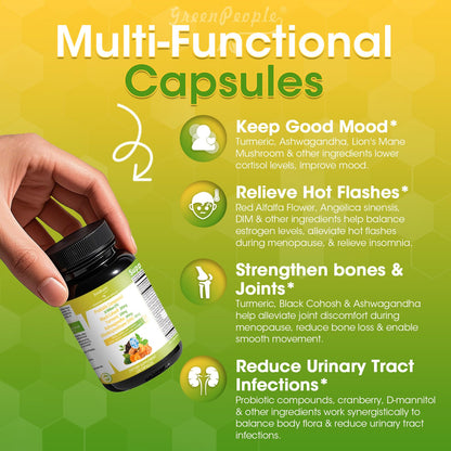 GREENPEOPLE Menopause Supplements for Women - Black Cohosh & Ashwagandha for Hot Flashes, Night Sweats, Mood Swings, Hormonal Balance Support,10 Billion CFU Probiotic - 120 Capsules Vegan Gluten-Free - Maple Wellness Supplements