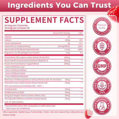 GREENPEOPLE Menopause Supplements for Women Gummies - 16-in-1 Dual Action Menopause Relief W/Black Cohosh, Vitex, Beef Organs for Hormone Balance, Hot Flashes, Night Sweats & Mood, Sugar-Free 60 CT - Maple Wellness Supplements