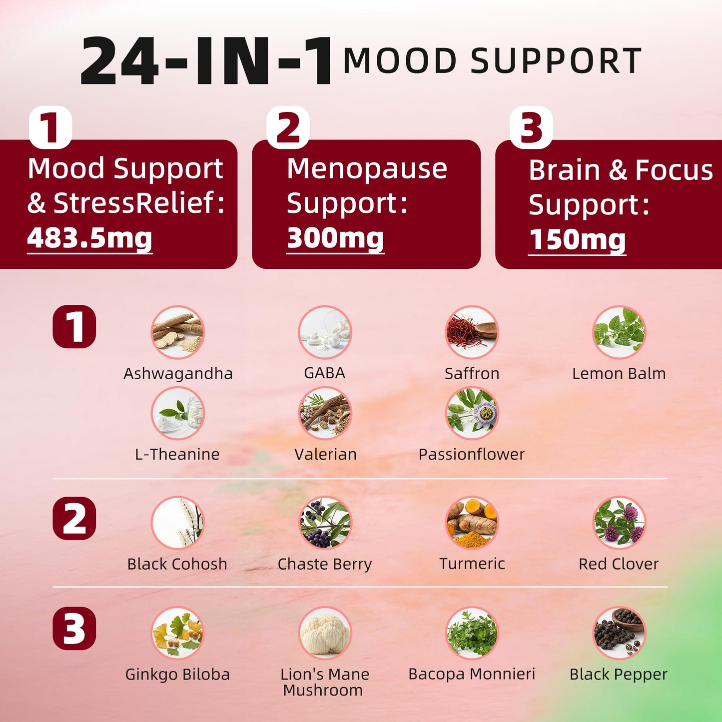 GREENPEOPLE Saffron Extract Supplements Drop - 24-in-1 88.5mg Saffron Extract with Ashwagandha,Black Cohosh & Lion's Mane for Mood&Focus,Stress Relief,Cortisol Reducer,Menopause – Vegan 2FL OZ - Maple Wellness Supplements