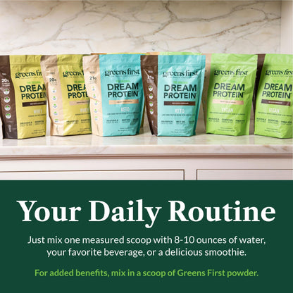 Greens First Dream Protein Powder Whey - 20g Protein Per Serving - Hormone-Free with Prebiotics - Non-GMO - No Artificial Sweeteners/MSG/Aspartame (Creamy French Vanilla, 26.5 oz) - Maple Wellness Supplements