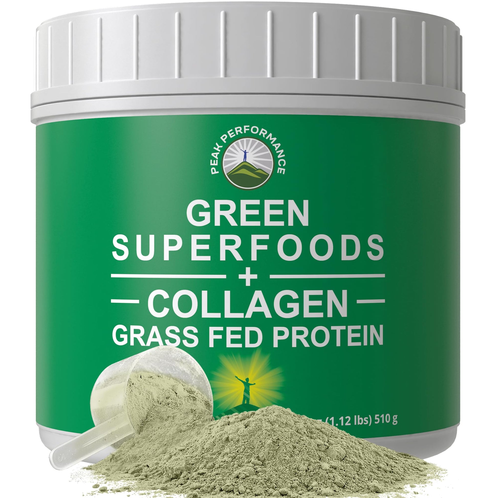 Greens Superfood + Grass Fed Collagen Peptides Powder - Ultimate Blend of Best Tasting Green Superfood with Pure Pasture Raised Hydrolyzed Protein Powder for Skin Hair + Joint Health - Maple Wellness Supplements