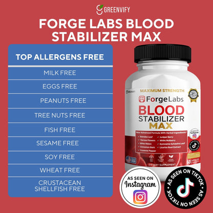 GREENVIFY ForgeLabs Blood Stabilizer Max, Maximum Strength Dietary Supplement, 60 Veggie Capsules, with Banaba Leaf, Juniper Berry, White Mulberry. (1) - Maple Wellness Supplements