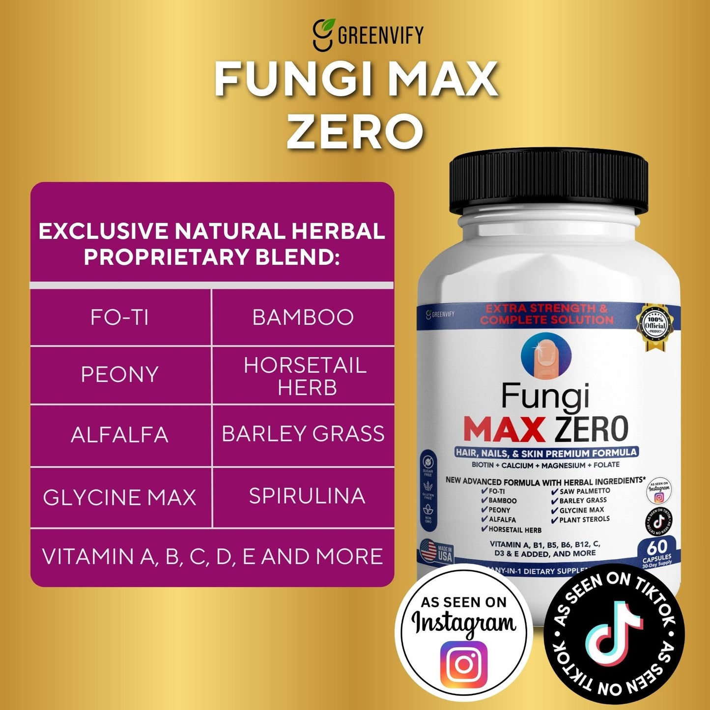 GREENVIFY Fungi Max Zero Hair, Nails & Skin Supplement. (1) - Maple Wellness Supplements