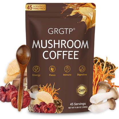 GRGTP Mushroom Coffee - Superfood Blend with 6 Adaptogens (Cordyceps, Lion's Mane, Reishi Other) | Jitter-Free Energy, Enhanced Focus, Digestion & Immunity Support | - Maple Wellness Supplements