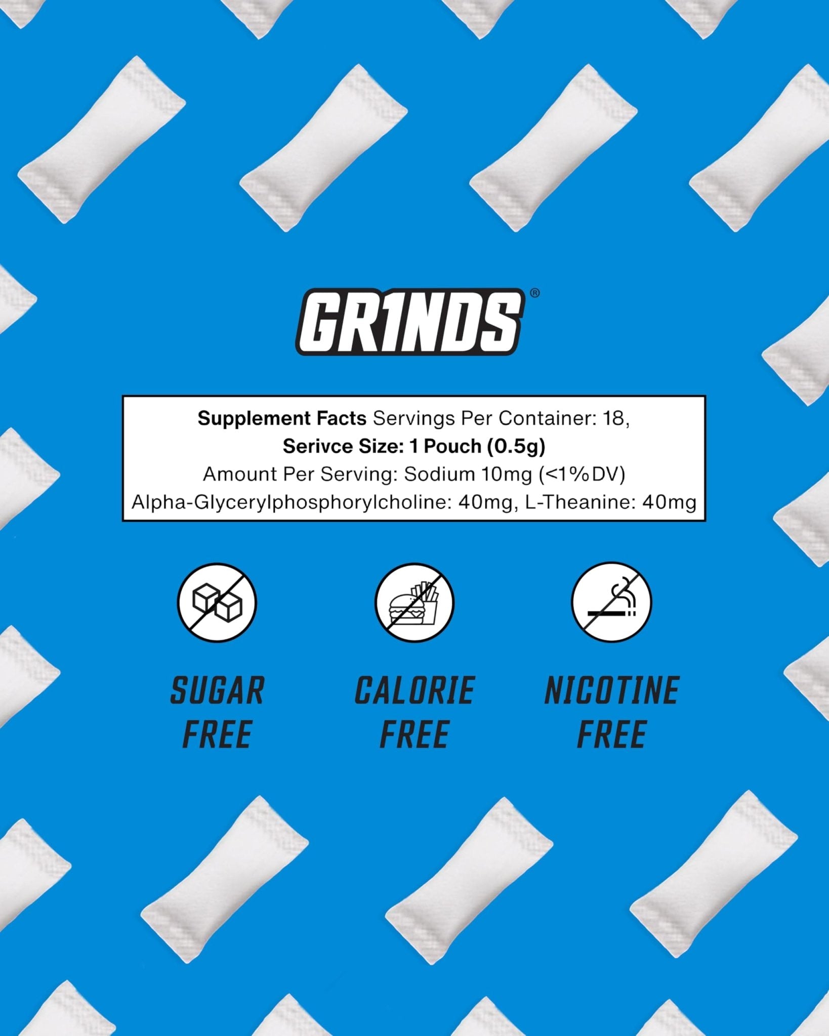 GRINDS Focus Pouches - Naturally Flavored with Nootropic Ingredients - Contains Alpha GPC and L-Theanine - Nicotine-Free, Sugar-Free - 3 Pack, 18 Pouches Per Can - Blue Raspberry - Maple Wellness Supplements