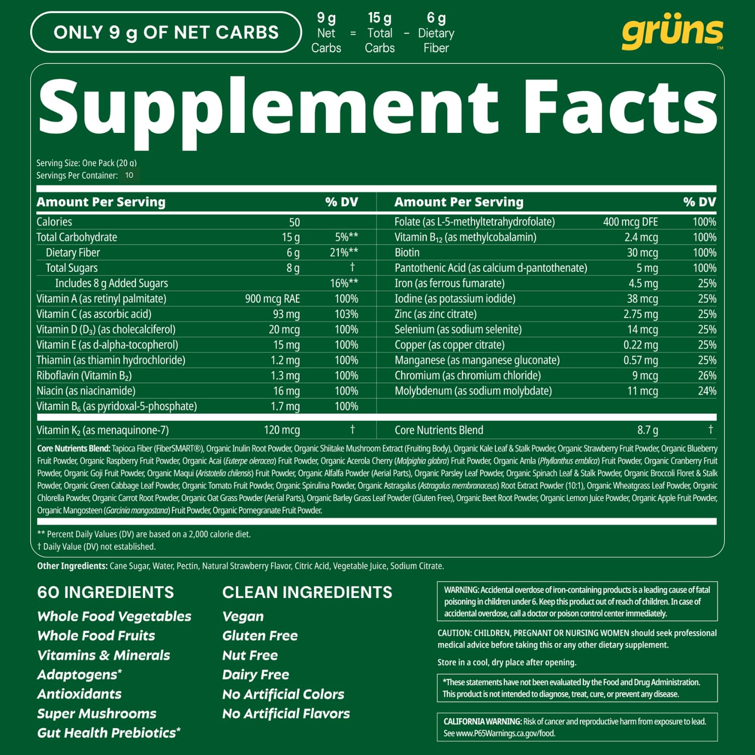 Gruns Adults Super Greens Gummies, Multivitamin Superfood Gummy Bears, Spirulina, Chlorella, Prebiotics & Fiber Gummies for Digestive Health, Adaptogens Supplement, 20 Vitamins & Minerals, 10 Count - Maple Wellness Supplements