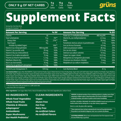 Gruns Adults Super Greens Gummies, Multivitamin Superfood Gummy Bears, Spirulina, Chlorella, Prebiotics & Fiber Gummies for Digestive Health, Adaptogens Supplement, 20 Vitamins & Minerals, 10 Count - Maple Wellness Supplements