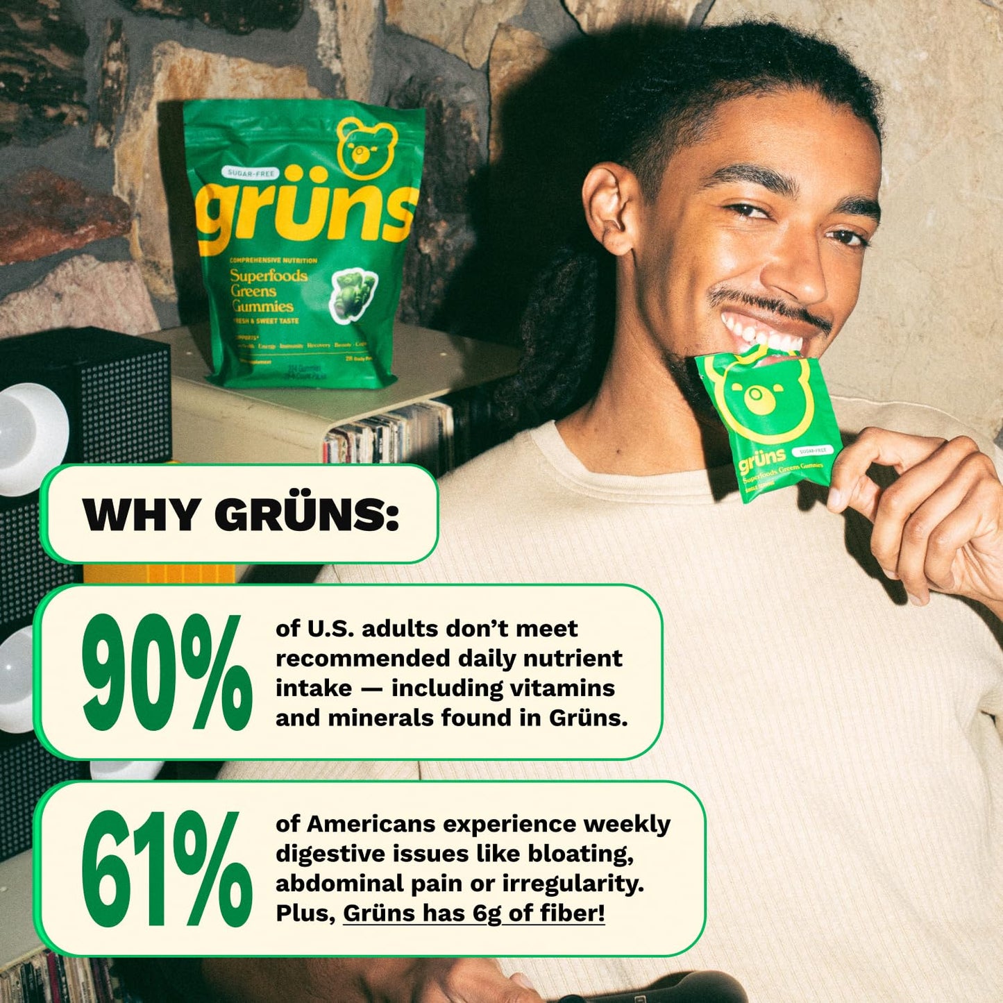 Gruns Sugar-Free Super Greens Gummies, Multivitamin Superfood Gummy Bears, Spirulina, Chlorella, Prebiotics & Fiber gummies for Digestive Health, Adaptogens Supplement, 20 Vitamins & Minerals, 10 pack - Maple Wellness Supplements