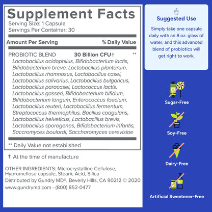Gundry MD® 24 Strain Probiotic with 30 Billion CFUs, 30 Count - Maple Wellness Supplements