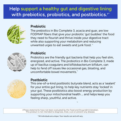 Gundry MD® Bio Complete 3, 3-in-1 Probiotics for Gut Health, Probiotic Supplements for Digestion, Supplement Supporting Bloating, Gas, Food Cravings - Maple Wellness Supplements