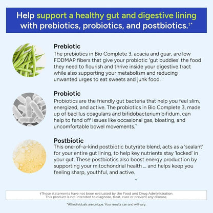 Gundry MD® Bio Complete 3 - Prebiotic, Probiotic, Postbiotic to Support Optimal Gut Health, 30 Day Supply (90 Day Supply) - Maple Wellness Supplements