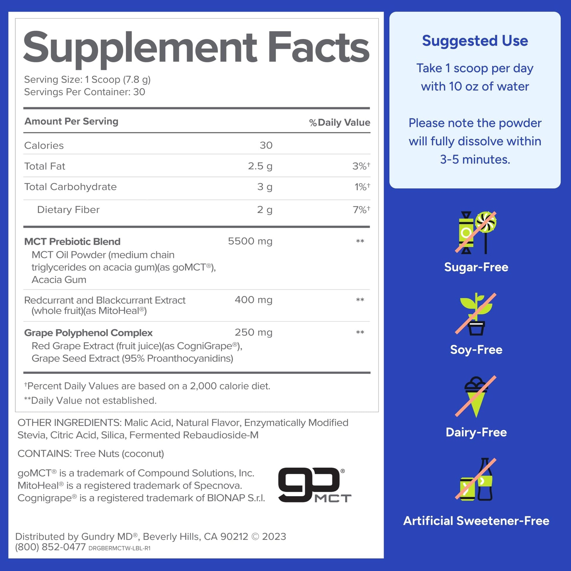 Gundry MD MCT Wellness Powder to Support Energy, Ketone Production and Brain Health, Keto Friendly, Sugar Free - Maple Wellness Supplements