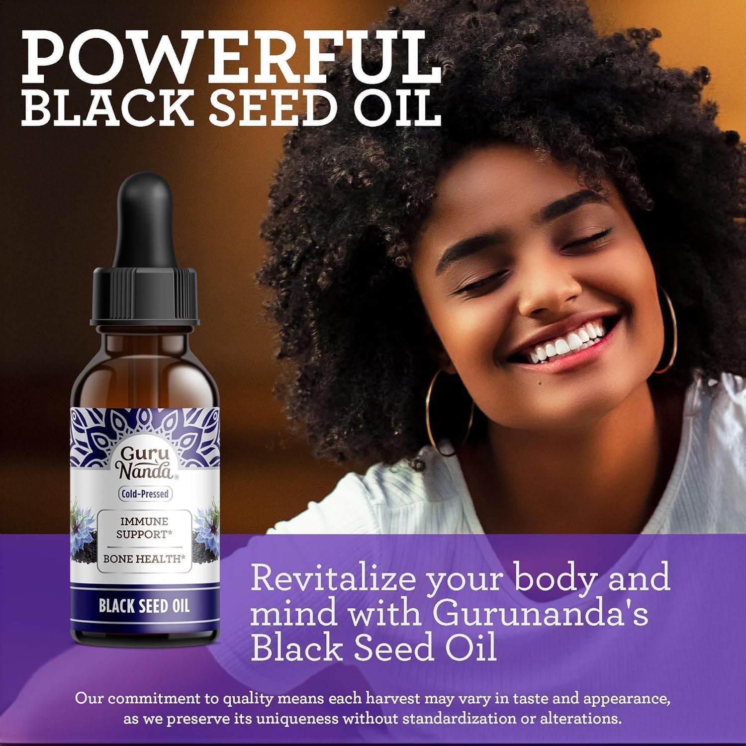 GuruNanda Black Seed Oil, Cold-Pressed Nigella Sativa - Rich in Vitamin D3 5000 Units, K2 & E, High Thymoquinone | Potent Antioxidant - Maple Wellness Supplements