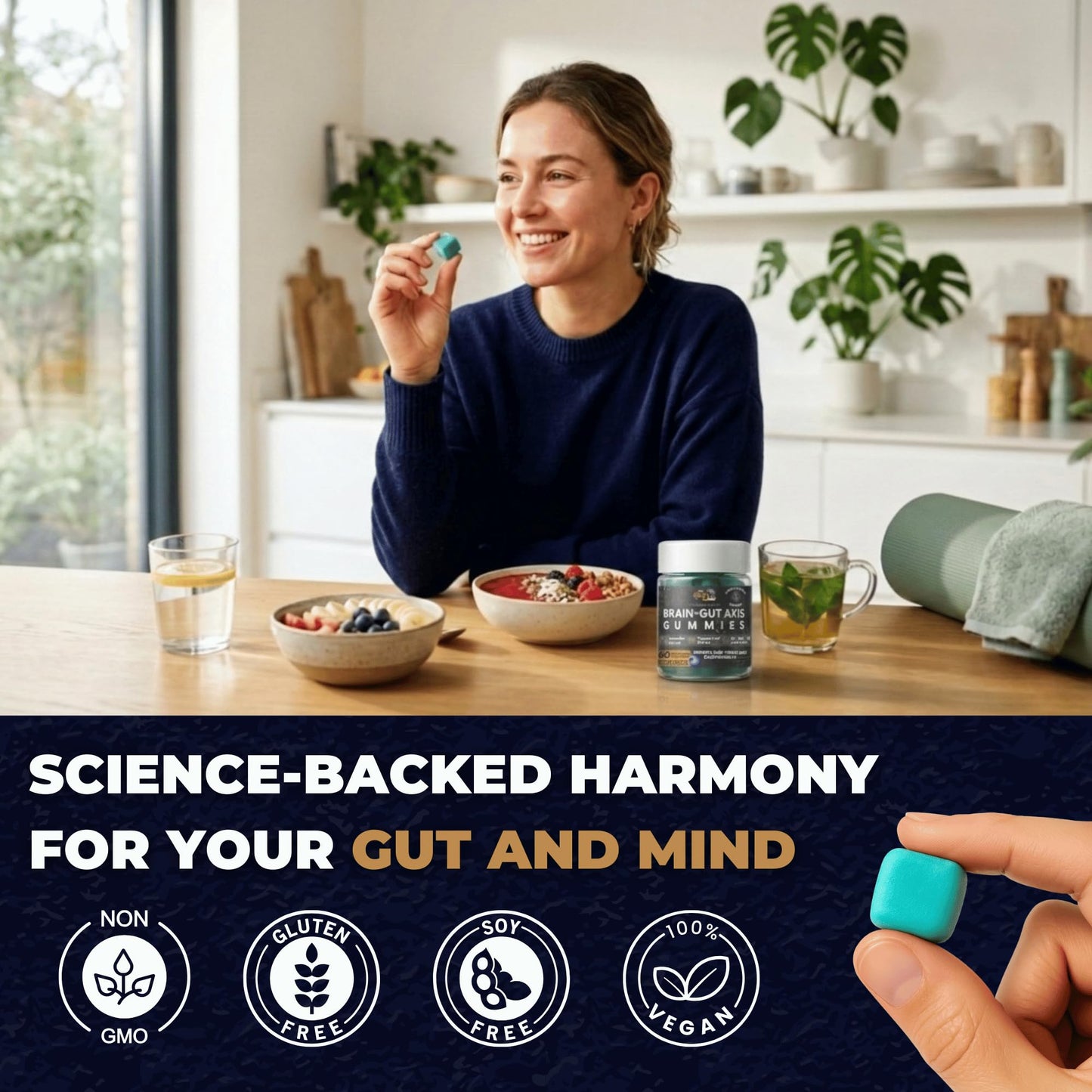 Gut Health & Bloating Relief Gummies – Digestion Support with Prebiotic Fiber, Inulin & Ashwagandha – Stress, Nervous Stomach, Sleep & Calm Support – Gut-Brain Axis Formula - Maple Wellness Supplements
