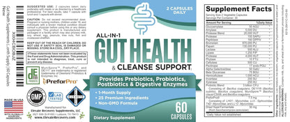 Gut Health Support Supplement (25-in-1) with Prebiotics, Probiotics, Postbiotics & Digestive Enzymes | Gut Supplements | 60 Capsules - Maple Wellness Supplements