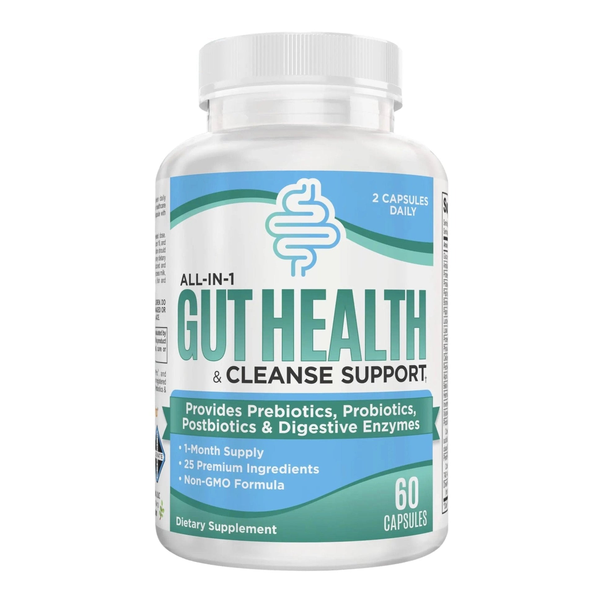 Gut Health Support Supplement (25-in-1) with Prebiotics, Probiotics, Postbiotics & Digestive Enzymes | Gut Supplements | 60 Capsules - Maple Wellness Supplements