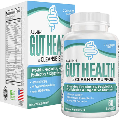 Gut Health Support Supplement (25-in-1) with Prebiotics, Probiotics, Postbiotics & Digestive Enzymes | Gut Supplements | 60 Capsules - Maple Wellness Supplements