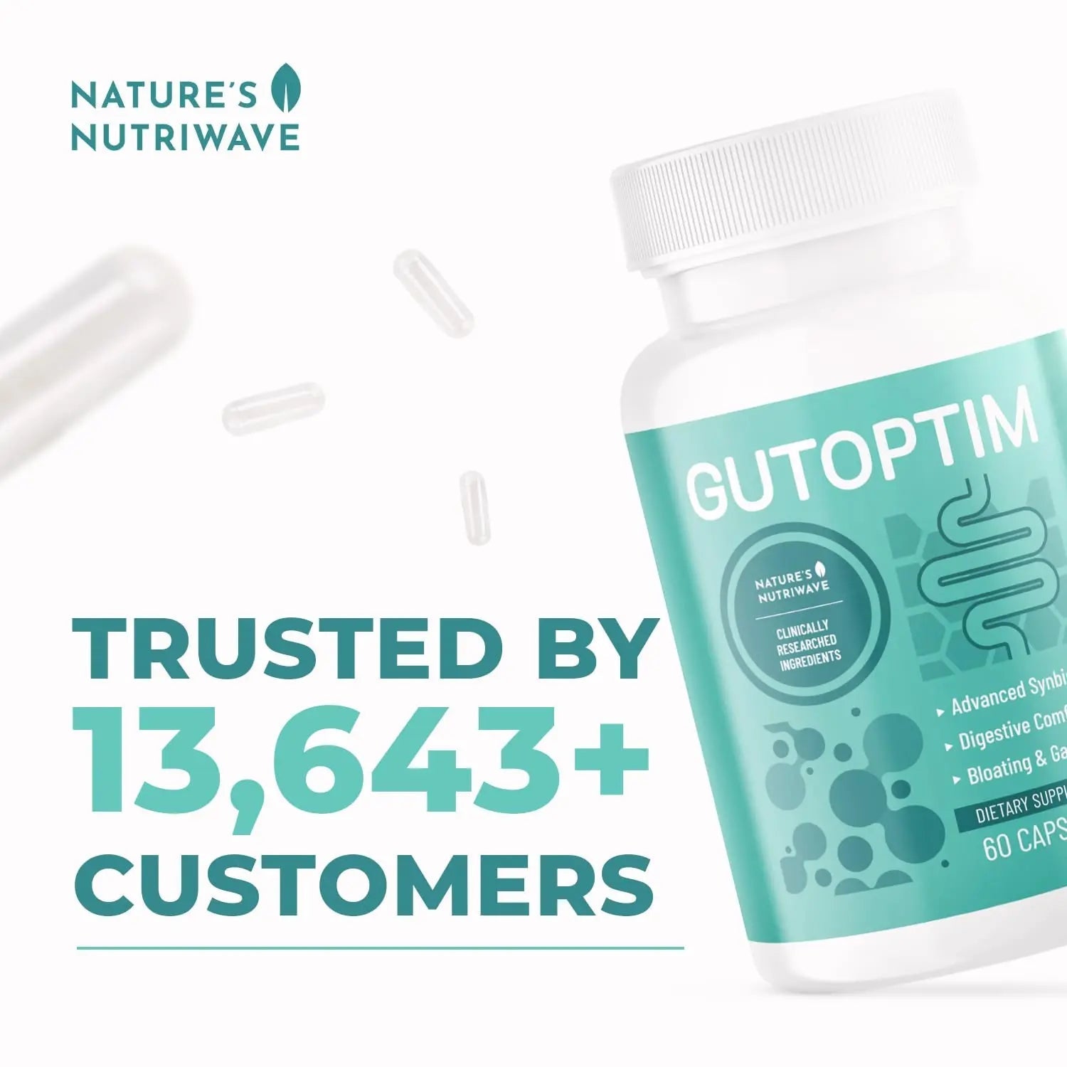 GutOptim Probiotic & Prebiotic Capsules | Pre and Probiotics for Synbiotic Gut Health & Bloating Relief for Women & Men | Enzyme with Probiotics for Digestive Health | Non-GMO, 60 Ct, 6 Month Supply - Maple Wellness Supplements