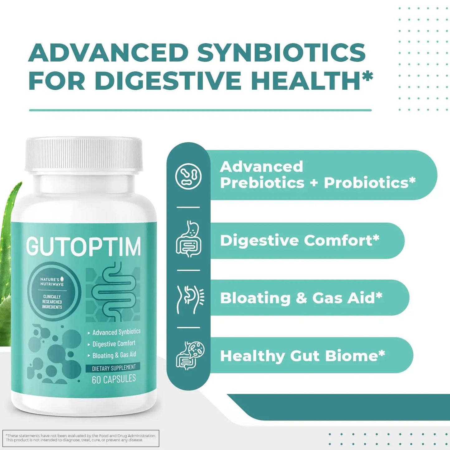 GutOptim Probiotic & Prebiotic Capsules | Pre and Probiotics for Synbiotic Gut Health & Bloating Relief for Women & Men | Enzyme with Probiotics for Digestive Health | Non-GMO, 60 Ct, 6 Month Supply - Maple Wellness Supplements