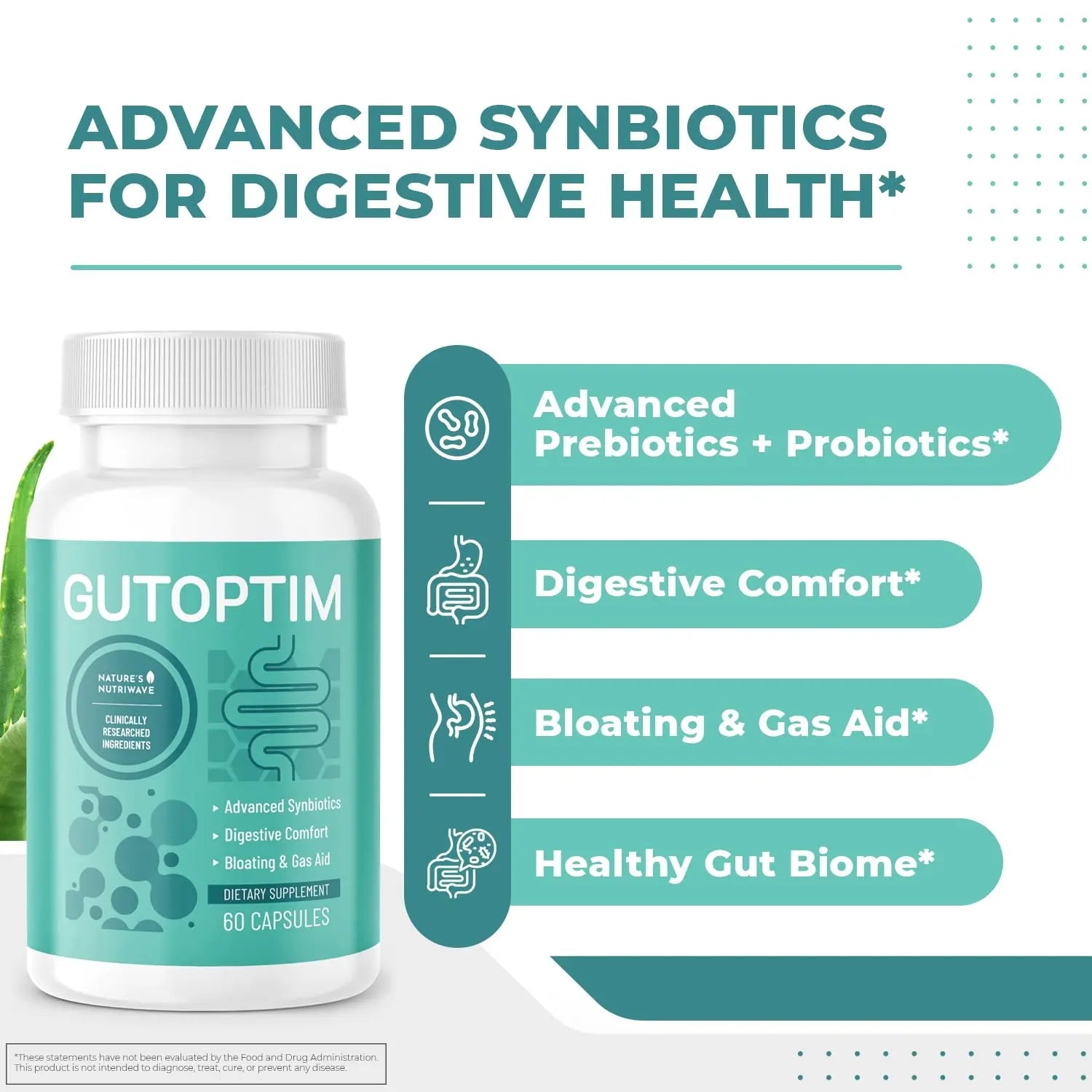 GutOptim Probiotic & Prebiotic Capsules | Pre and Probiotics for Synbiotic Gut Health & Bloating Relief for Women & Men | Enzyme with Probiotics for Digestive Health | Non-GMO, 60 Ct, 6 Month Supply - Maple Wellness Supplements