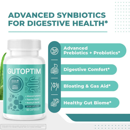 GutOptim Probiotic & Prebiotic Capsules | Pre and Probiotics for Synbiotic Gut Health & Bloating Relief for Women & Men | Enzyme with Probiotics for Digestive Health | Non-GMO, 60 Ct, 6 Month Supply - Maple Wellness Supplements