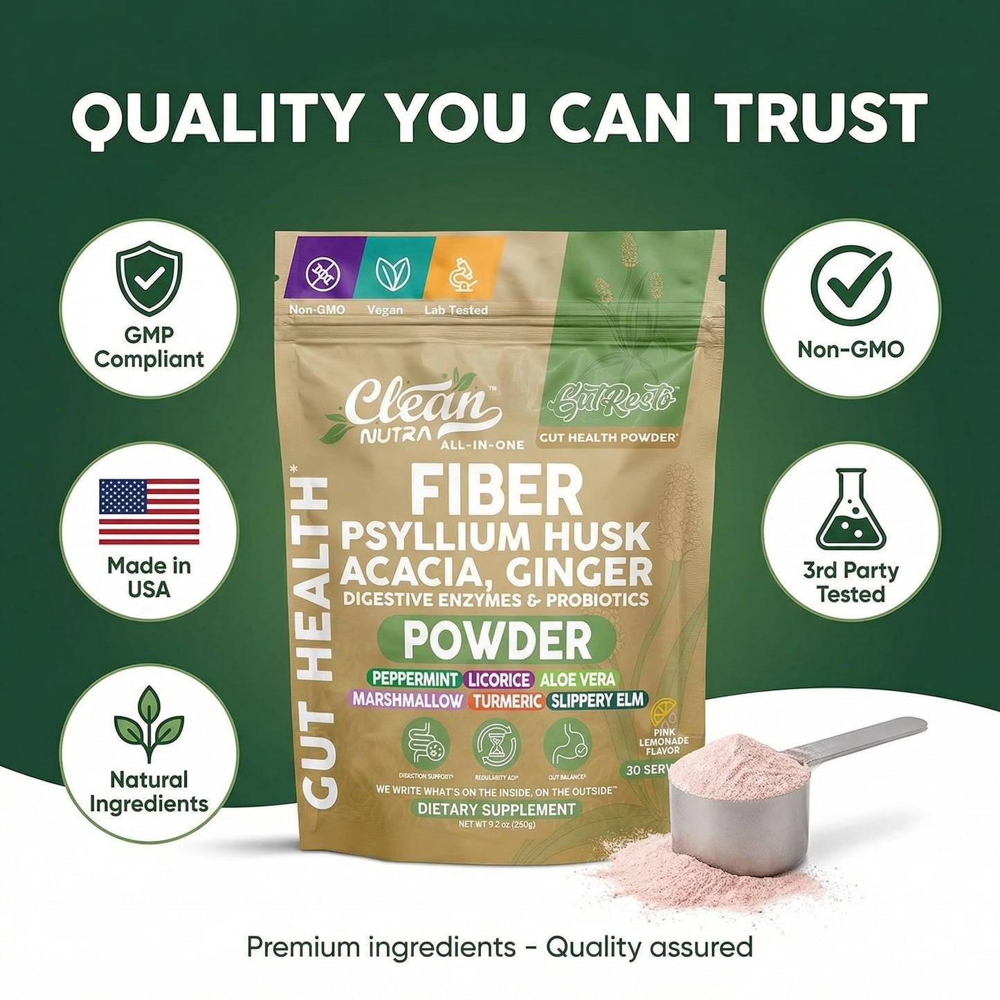 GutResto Fiber Supplement Psyllium Husk Powder Probiotic Gut Health Digestive Enzymes Prebiotic L-Glutamine Slippery Elm Aloe Vera Marshmallow Root Turmeric Ginger - Maple Wellness Supplements
