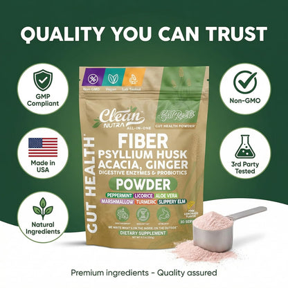 GutResto Fiber Supplement Psyllium Husk Powder Probiotic Gut Health Digestive Enzymes Prebiotic L-Glutamine Slippery Elm Aloe Vera Marshmallow Root Turmeric Ginger - Maple Wellness Supplements